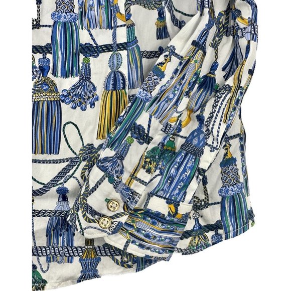 Tommy Hilfiger Shirt Womens Size Large Long Sleeve Tassel Print Button Front - Picture 2 of 16